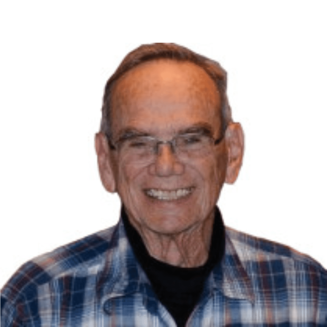 Bill wearing checkered polo in white background